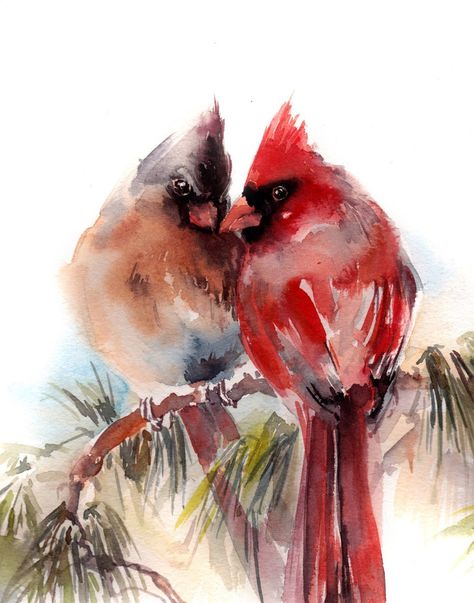 Couple Cardinal birds fine art print watercolor print | Etsy Lovebirds Watercolor, Cardinal Birds Art, Cardinal Watercolor, Bird Couple, Cardinal Painting, Birds Watercolor, Watercolor Textures, Bird Watercolor Paintings, Jesus Girl