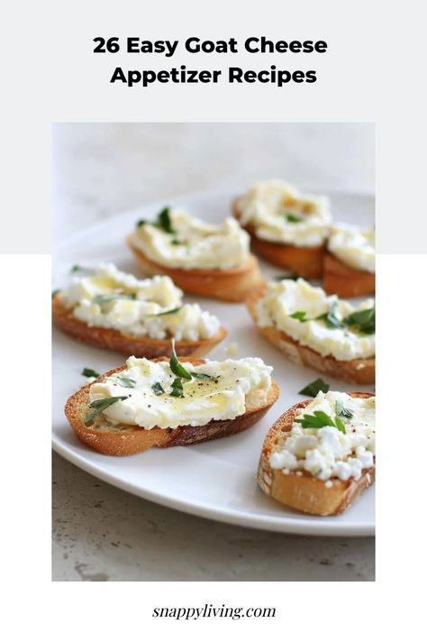 Looking for delicious appetizers to impress your guests? These goat cheese recipes are a must-try! Whether you're hosting a party, enjoying game night, or simply snacking with family, these recipes are versatile and flavorful. From crispy crostinis to delightful mini quiches, there's a treat for every taste bud in these easy-to-follow recipes. Elevate your snack game and create memorable moments with these crowd-pleasing goat cheese appetizers! Crostini With Goat Cheese, Goat Cheese Crostini Appetizers, Cheese Appetizer Recipes, Goat Cheese Recipes Appetizers, Cheese Appetizers Easy, Cheese Logs, Prosciutto Appetizer, Cheese Recipes Appetizers, Goat Cheese Dip