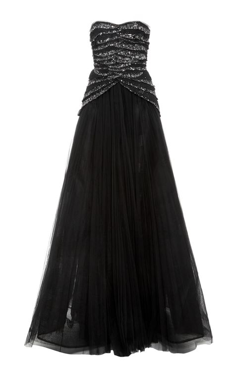 Cute Sporty Outfits, Prom Dress Inspo, Pamella Roland, Black And Silver Dress, Pleated Tulle, Hijab Outfits, Gucci Crossbody, Embroidered Organza, Beautiful Prom Dresses