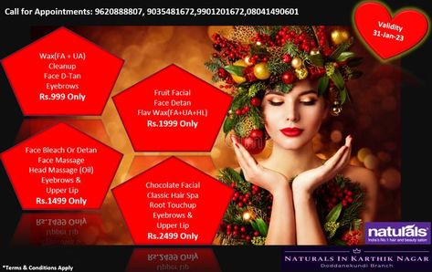 “Self-care starts with skincare.” **Christmas & New year" OFFERS VALID ONLY TILL 31-Jan-2023.... We Welcome you to... Naturals Unisex Family Salon Karthik Nagar Doddanekundi Call for Appointments: 9620888807, 9035481672,9901201672,08041490601 https://www.facebook.com/naturalsinkarthikngr/ #IndiasNo1Salon #SalonChainIndia #NaturalsHaircut #Haircut #Haircare #SafeSalon #SOP #NaturalsSalon Christmas Salon Offers, New Year Offer Poster Design, Offer Poster Design, Christmas Salon, Skincare Christmas, Salon Christmas, Chocolate Facial, Salon Offers, D Tan