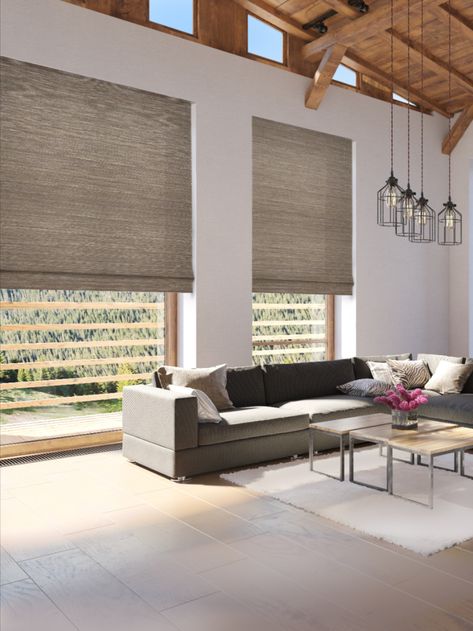 High End Window Treatments, House Blinds Modern, Modern Blinds For Windows Bedrooms, Modern Window Dressing, Large Window Treatments, Dining Room Window Treatments, Modern Window Treatments, Interior Design Layout, Dining Room Windows