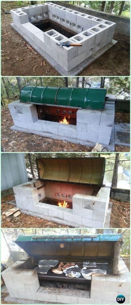 Backyard Bbq Pit, Cinder Block Fire Pit, Backyard Bbq Grill, Cinder Blocks, Bbq Grill Design, Backyard Grilling, Bbq Pit, Cinder Block, Backyard Diy Projects