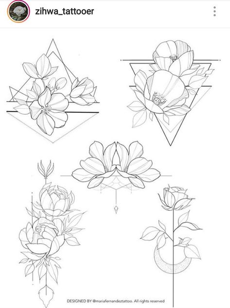 Flowers & geometric Flower Geometric Illustration, Flowers Geometric, Kunst Tattoos, Tattoo Zeichnungen, Geometric Tattoos, Doodle Tattoo, Geometric Flower, Feather Tattoos, Flower Tattoo Designs