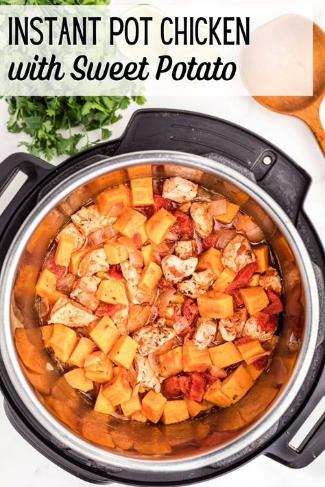 Chicken And Sweet Potato Recipe Healthy, Potato Dinner Recipe, Pressure Cooker Sweet Potatoes, Sweet Potato Dinner, Sweet Potato Recipes Healthy, Potato Dinner, Sweet Potato Curry, Healthy Chicken Breast, Pressure Cooker Chicken