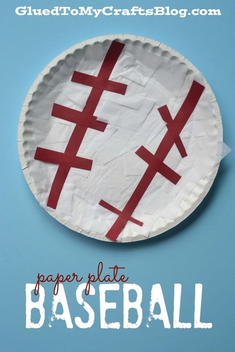 Paper Plate Baseball - Kid Craft                                                                                                                                                     More Baseball Crafts For Preschoolers, Sports Crafts For Toddlers, Sports Crafts For Kids, Sport Themed Crafts, Sport Art Projects, Friendship Activities, Toddler Craft, Baseball Crafts, Basketball Poster