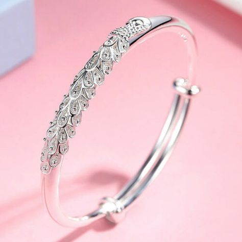 https://www.thebeautyreel.com Find many great new & used options and get the best deals for 925 Silver Peacock Cuff Charm Bracelet Adjustable Bangle Women Party Jewelry at the best online prices at eBay! Free delivery for many products! Silver Bracelet Designs, Ladies Bangles, Lucky Jewelry, Silver Bracelets For Women, Adjustable Jewelry, Wedding Accessories Jewelry, Peacock Design, Silver Bangle Bracelets, Christmas Gift Jewelry