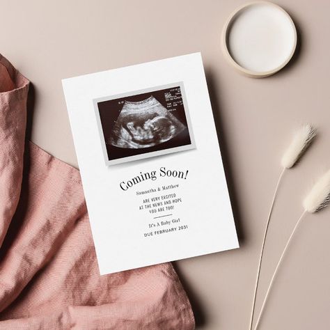 Coming Soon Ultrasound Photo Pregnancy Baby Note Card Baby Coming Announcement, Baby Notes, Pregnancy Announcement Cards, Baby Shower Invitation Cards, Baby Coming, Kids Stationery, Free Birthday Invitations, Free Birthday Invitation Templates, Ultrasound