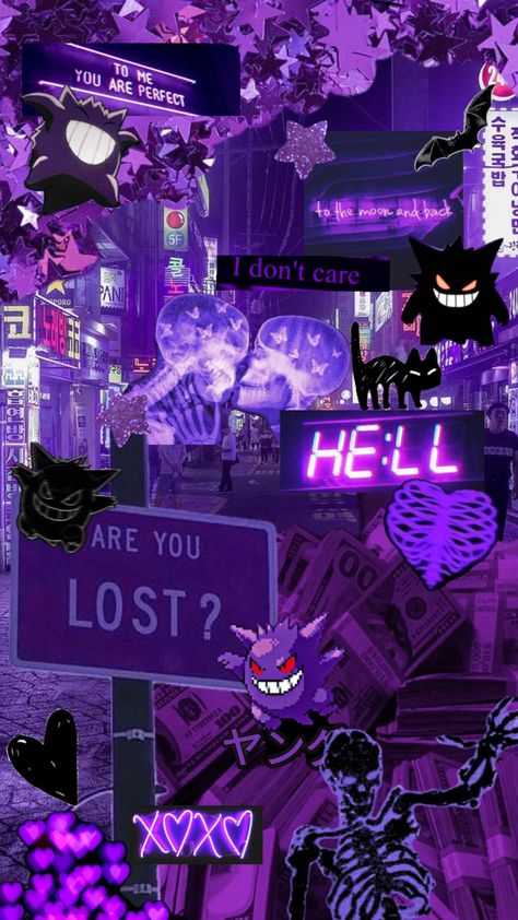 #purple #purplewallpaper #purpleaesthetic #wallpaper # gengar Pokemon Gengar Wallpaper, Wallpaper Aesthetic Cartoon, Eevee Wallpaper, Ghost Type Pokemon, Fantasy Wallpapers, Whatsapp Wallpapers Hd, Japanese Wallpaper Iphone, Gengar Pokemon, Aesthetic Cartoon