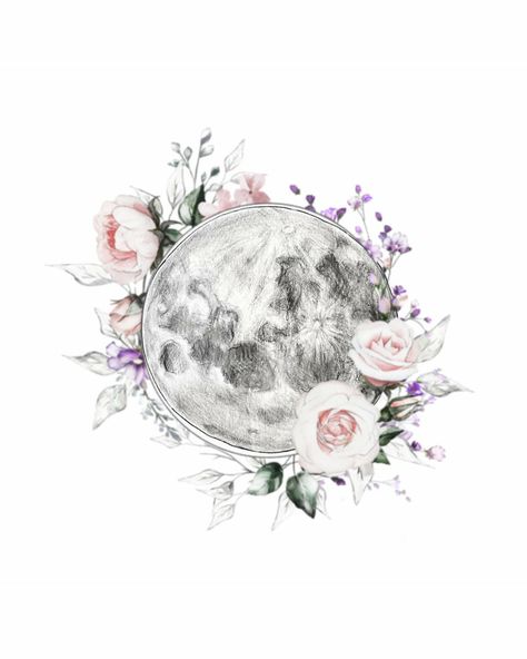 Full Moon Tattoo With Flowers, Full Moon And Flower Tattoo, Full Moon Tattoo, Tiny Tats, Moon Luna, Moon Tattoo Designs, Element Symbols, Floral Tattoo Design, Moon Drawing