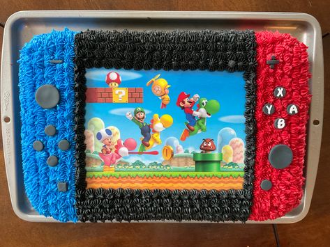 Nintendo Cupcakes, Level Up Birthday Cake, Nintendo Switch Birthday Cake, Super Mario Cake Ideas, Nintendo Switch Cake, Nintendo Cake, Nintendo Birthday Party, Nintendo Birthday, Mario Birthday Cake