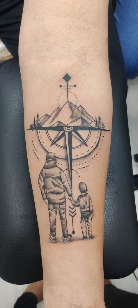 Family Tattoos For Men Arm, Father Tattoo For Son, Dad Son Tattoo Design, Father And Son Tattoo Design, Son Tattoo For Dad, Father Tattoo Design, Dad Son Tattoo, Dad And Son Tattoo Ideas, Father And Son Tattoo