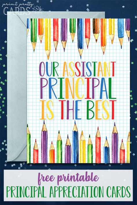 Four Free Printable Principal Appreciation Cards for Your School Administrators | Great for Principal Appreciation, National Principals Month, Teacher Appreciation Week, and more. Principals Week Gift Ideas, Assistant Principal Appreciation Gifts From Students, National Assistant Principal Week Ideas, Assistant Principal Appreciation Ideas, Assistant Principal Week Ideas, Free Principal Appreciation Printables, National Principal Day, Principals Day Ideas, Principal Printables Free