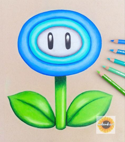 Hello! Here is a mario ice flower drawing I (melandart) created using coloured pencils. I used prismacolor premier coloured pencils and strathmore toned tan paper. #drawing #colouredpencilart #colouredpencil #artwork #youngartist #artrealism #mario #flowerartwork #simple #easy #artistsoninstagram #realisticdrawing #realistic Mario Flower Drawing, Easy Prismacolor Drawings, Coloured Drawing Ideas, Easy Drawings Colored Pencils, Mario Ice Flower, Drawing Ideas Colored Pencil Easy, Drawing Ideas Colour Pencil, Pencil Color Drawing Easy, Toned Tan Paper Drawing