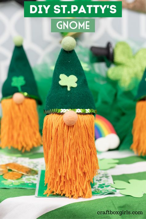 St. Patrick's Day Treat Gnome – Craft Box Girls Elder Crafts, Diy St Patrick's Day Crafts, St Patricks Day Crafts, Sant Patrick, Gnome Craft, St Patricks Decorations, Shamrock Template, Shamrock Craft, St Patricks Day Hat