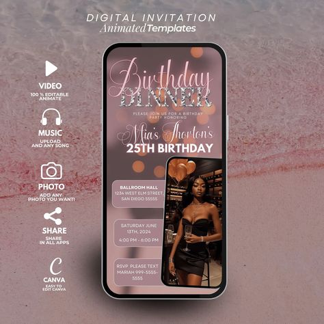 Digital Birthday Dinner Invitation, Birthday Dinner, Digital Birthday Party Invite, Editable Template, Text, Birthday Party, Text Evite - Etsy Birthday Dinner Invite, Birthday Dinner Invitation, Template Text, Birthday Dinner Party, Bday Party Theme, Birthday Invites, Birthday Party Invite, Itinerary Template, Travel Itinerary Template