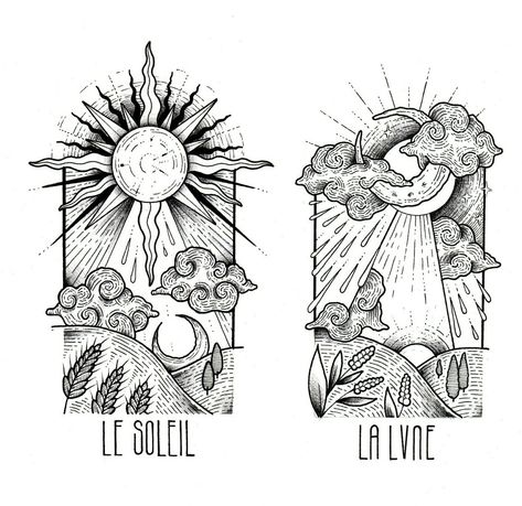 Tarot Tattoo, Kunst Tattoos, Tattoo Zeichnungen, Tarot Cards Art, Sun And Moon, Moon Tattoo, Tattoo Sketches, Sun Moon, Future Tattoos