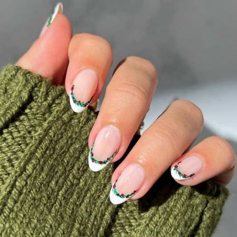 40+ Insanely Pretty Christmas Nails 2024 & Christmas Nail Designs You'll Love Christmas Nails French Tip Mistletoe, Square Green Christmas Nails, Green Christmas French Tip Nails, Short French Tip Christmas Nails, Christmas Nail French Tip, Green French Tip Christmas Nails, Christian Christmas Nails, Simple Green Christmas Nails, Dainty Christmas Nails