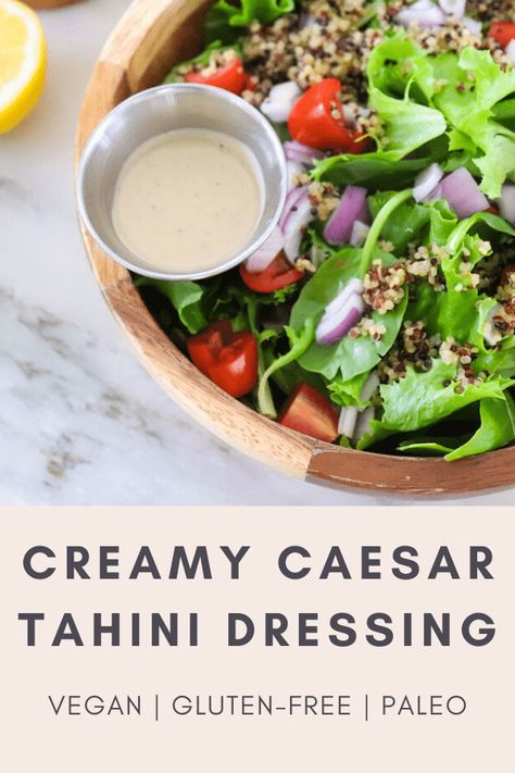 Ceaser Dressing Recipe, Tahini Caesar Dressing, Ceasar Dressing, Caesar Dressing Recipe, Delicious Salad Dressings, Vegan Dressing, Caesar Salad Dressing, Homemade Salads, Caesar Dressing