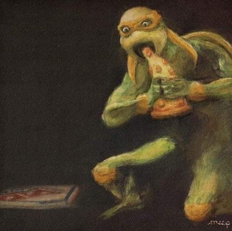 Michaelangelo Consuming Pizza | Saturn Devouring His Son | Know Your Meme Pizza, Twitter, Pizzas