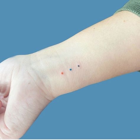 Dots Tattoo, Dot Tattoos, Red Tattoos, Minimal Color, Three Dots, Tattoos Ideas, Line Tattoos, Blue Dot, Color Lines