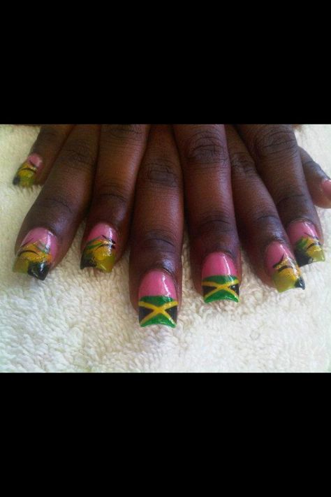 Jamaican flag nails Jamaica Nails, Flag Nails, Jamaican Flag, Craft Classes, Elegant Nails, Jamaica, Travel Journal, Beauty Skin, Hair And Nails