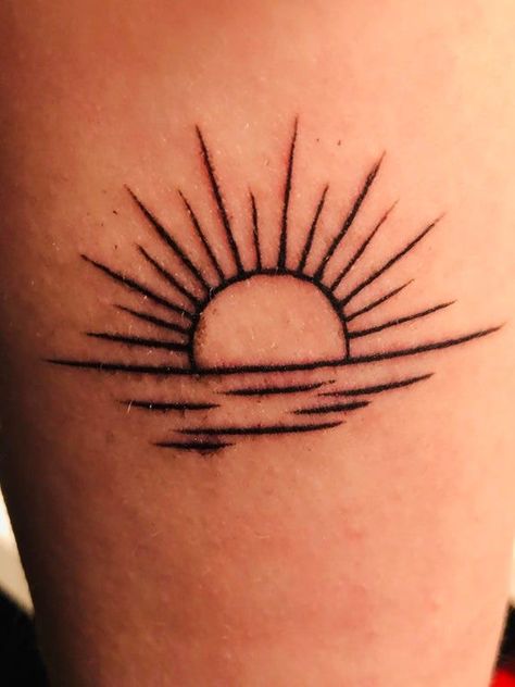 Sunrise Over Ocean Tattoo, Paddleboard Tattoo, Small Sunrise Tattoo, Dawn Tattoo Ideas, Sunrise And Sunset Tattoo, Sunset Tattoos For Women, Sunrise Sunset Tattoo, Sunrise Tattoo Simple, Sunrise Tattoos