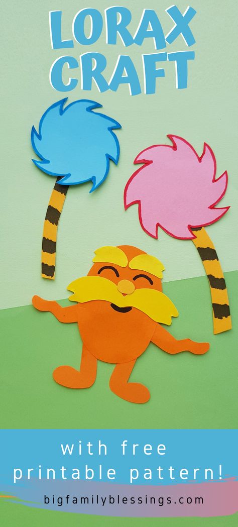 Diy Lorax Trees, Lorax Tree Craft, Lorax Activities Kindergarten, Lorax Crafts Preschool, Lorax Drawing Easy, Truffula Trees Craft, The Lorax Crafts, Truffula Tree Craft, Lorax Bulletin Board