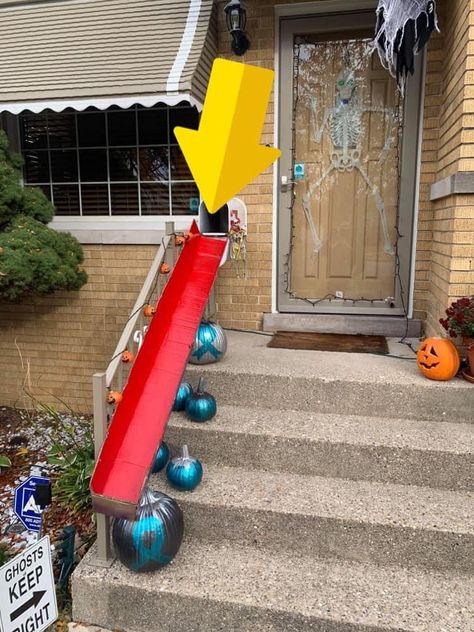 I made this out of boxes so that I could pass out candy on Halloween Great Candy Pass Game, Halloween Candy Ideas To Pass Out, Pass Out Candy Halloween, How To Leave Candy Out For Halloween, Halloween Candy Chute Ideas, Pass Out, Halloween Outside, Halloween Candy, Park Slide