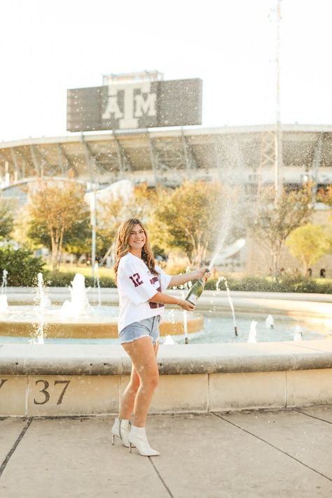 Aggie Graduation Pictures, Champagne Spray, Graduation Pic Ideas, Kyle Field, Ring Day, College Station, The Fountain, Graduation Pictures, Texas A&m