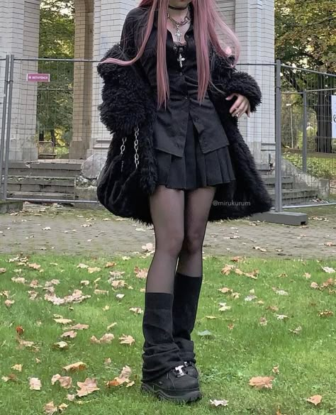 Soft Winter Outfits Aesthetic, Layered Gothic Outfits, Aesthetic Goth Clothes, Goth Outfit With Skirt, Black Skirt Goth Outfit, Cottagecore Black Outfit, Anglo Gothic Aesthetic Outfit, Rainy Goth Outfit, Dark Gothic Outfit