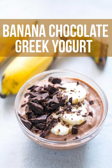 Banana Chocolate Greek Yogurt can easily double up as breakfast and dessert. Its a decadent blend of banana and chocolate, while still being healthy. This is possible one of our favorite flavors when we want to curb the craving for dessert! Mango Greek Yogurt, Greek Yogurt Recipes Healthy, Yogurt Recipes Healthy, Homemade Yogurt Recipes, Greek Yogurt Smoothie, Chocolate Greek Yogurt, Cumin Spice, Banana And Chocolate, Banana Diet