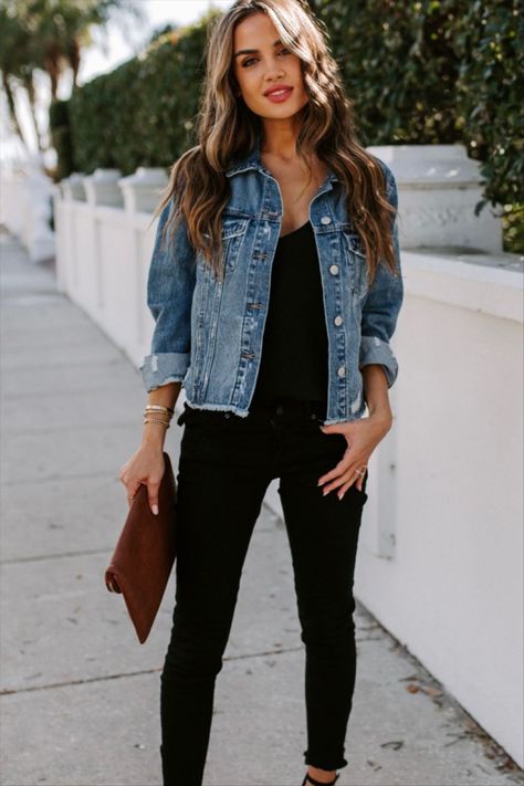 Womens Black On Black Outfits, Black Leggings Denim Jacket, Casual Evening Outfits For Women Over 40, Mid 30s Fashion Outfits Women Fall, Spring Evening Outfits Night Casual, Trendy Mom Outfits Spring 2024, Demin Jacket Outfit Women, Women’s Blazer Outfit, Mom Night Out Outfit