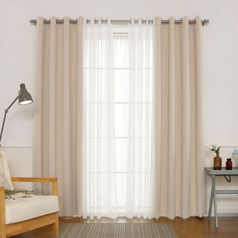 Best Home Fashion Silver Grommet Solid Blackout Mix and Match Curtains - Set of 4 - MM_SLINEN_GS-84-BEIGE, BESH043 Mix And Match Curtains, Curtain Velvet, Beige Curtains, Plain Curtains, Bedroom Desk, Curtains Living, Custom Drapes, Modern Curtains, Stylish Living Room