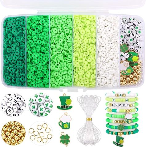 Funtopia 5100+ Pcs St. Patrick's Day Clay Beads Bracelet Making kit, Green Heishi Beads Polymer Clay Beads for Jewelry Making, Friendship Bracelet Kit with Gold Beads Letter Beads for Girls Adults Friendship Bracelet Kit, Beads Kit, Diy Jewelry Set, Beads For Bracelets, Alphabet Charms, Bracelets Friendship, Flat Beads, Bracelet Kit, Friendship Bracelets With Beads