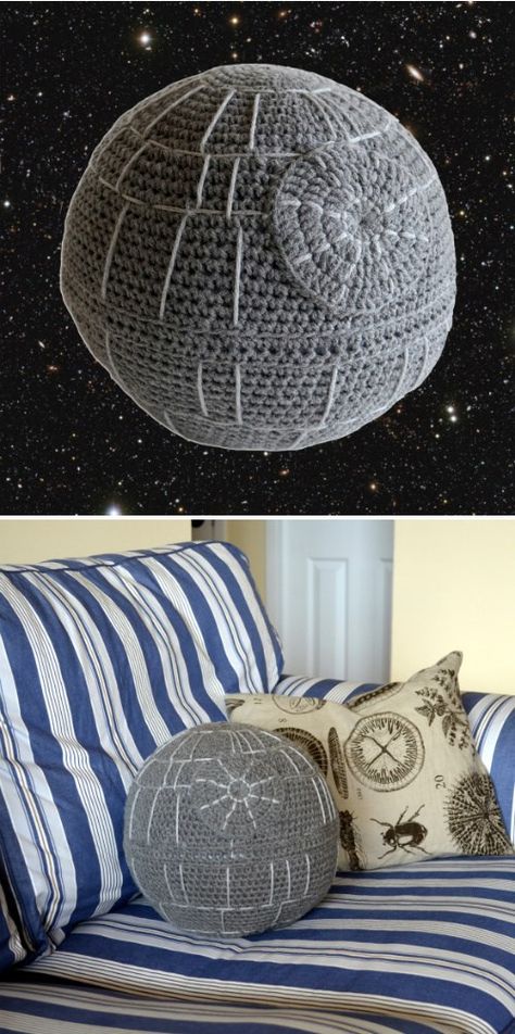 Amigurumi Free Pattern Star Wars, Fun Crochet Pillow, Star Wars Granny Square, Crochet Pillows Free Patterns, Starwars Crochet, Amigurumi Pillow, Milk Crochet, Star Wars Crochet, Star Crochet