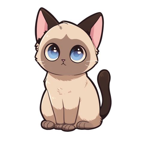 Cute Kawaii Siamese Cat Sticker Cute Siamese Cat Drawing, Cute Cat Eyes Drawing, Two Cats Drawing Cute, Cute Animal Eyes Drawing, Cat Kawaii Drawing, Siamese Cats Drawing, 3 Cats Drawing, Cat Chibi Drawing, Cute Cat Art Kawaii