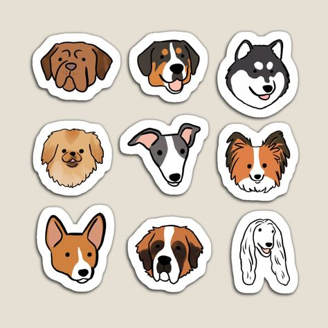 Get my art printed on awesome products. Support me at Redbubble #RBandME: https://www.redbubble.com/i/magnet/Cute-dog-faces-illustration-pack-by-Yarafantasyart/138225423.TBCTK?asc=u Dog Face Illustration, Faces Illustration, Dog Faces, Dog Kitchen, Face Illustration, Grooming Salon, Dog Sticker, Dog Nails, Different Dogs