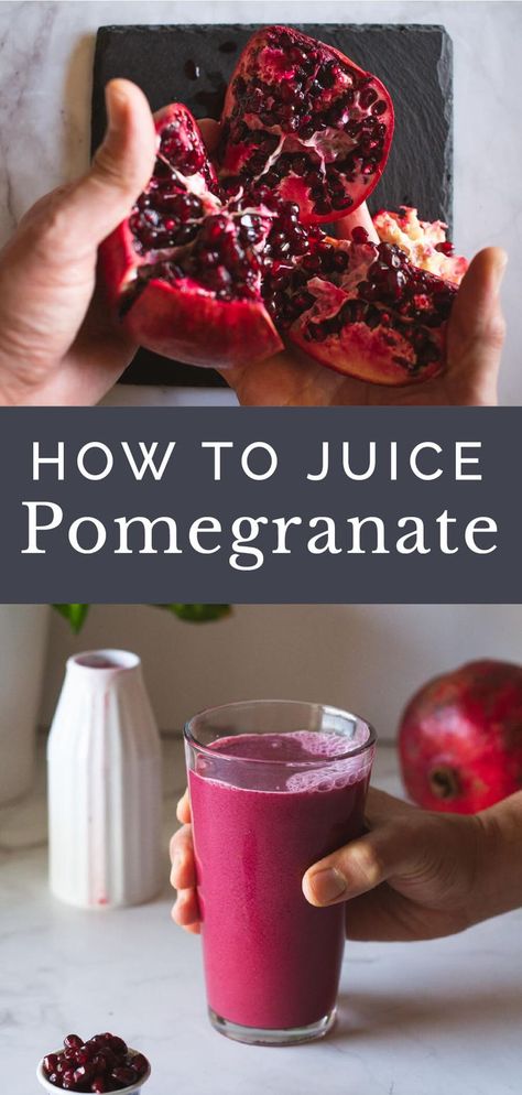 How to Juice Pomegranate plus 10 amazing health benefits Pomegranate Recipes Healthy, Pomegranate Juice Benefits, Health Benefits Of Pomegranate, Vegan Drinks Healthy, Pomegranate Recipe, Pomegranate Benefits, Pomegranate Drinks, Pomegranate Recipes, Detox Juice Recipes