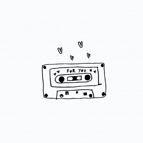 Retro doodle cassette tape black Premium... | Premium Vector #Freepik #vector #music #retro #wallpaper #cute Doodle Drawings Music, Music Cute Drawing, Music Easy Drawings, Cassette Tape Doodle, Simple Music Drawings, Music Tape Drawing, Aesthetic Music Drawing, Music Doodles Simple, Retro Drawing Ideas