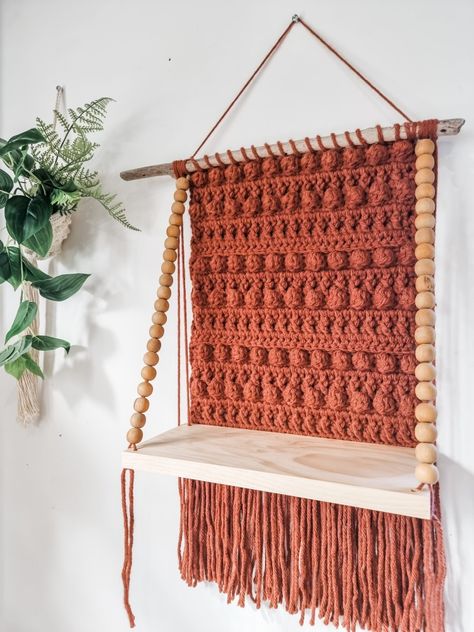 Latest Home Decor Pattern by Nott & Twine. Beginner friendly Step-by-Step Instruction Guide with high quality photos at each step Shelf Pattern, Crochet Wall Hanging Pattern, Crochet Wall Hanging, Wall Hanging Shelf, Wall Hanging Pattern, Crochet Hanging, Crochet Jewlery, Yarn Storage, Crochet Wall Hangings