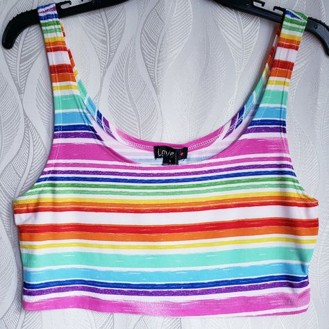 Nwt Colorful Rainbow Horizontal Stripe Crop Tank Top. Scoop Neck. In Excellent Condition, New With Tags. 95% Polyester 5% Spandex Rn# 48829 Pink Purple Blue White Orange Red Green Streetwear Basic Casual Layering Style Design Beach Music Festival Concert Date Night Vibrant Colorful Stripes Retro 80s 90s 2000s Y2k Pride Vacation Tropical Vacay Spring Break Summer Weekend Style Design Fashion Summer Multicolor Crop Top Tank Top, Trendy Multicolor Crop Top Tank, Cheap Striped Crop Top Tank, Playful Multicolor Tank Top, Playful Multicolor Cotton Tank Top, Orange Crop Top, Bell Sleeve Crop Top, Black Lace Shorts, Lace Short Sleeve Top