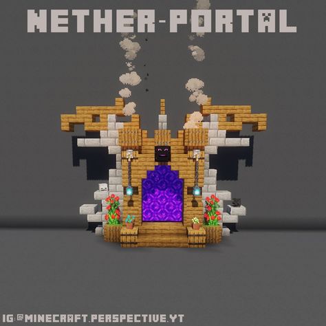 Nether Portal Design, Minecraft Mobile, Iphone Wallpaper Off White, Minecraft Portal, Minecraft Building Blueprints, Nether Portal, Minecraft Garden, Minecraft Statues, Cottagecore Minecraft