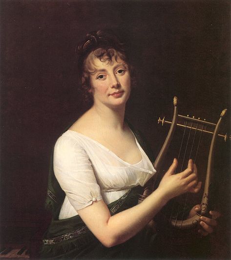 Portrait of a lady, half-length, seated at a piano, in a green mantle à la grecque, holding a harp (1808). Robert-Jacques-François Lefevre (French, 1755-1830). Oil on canvas. John Russell, Regency Fashion, Free Art Prints, A4 Poster, Oil Painting Reproductions, Painting Reproductions, Fashion Portrait, Vintage Artwork, Woman Painting