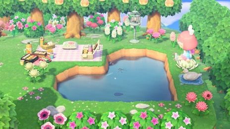 Pond Design Animal Crossing, Cute Pond Ideas Animal Crossing, Pretty Animal Crossing Islands, How To Make A Heart Pond Animal Crossing, Animal Crossing Heart Island, Pond Ideas Animal Crossing, Pond Ideas Acnh, Heart Shaped Pond Animal Crossing, Heart Lake Animal Crossing