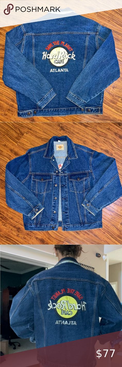 VINTAGE Hard Rock Cafe denim jacket Atlanta Jean Size Medium Oversized Rock Cafe, Hard Rock Cafe, Save The Planet, Hard Rock, Atlanta, Jeans Size, Denim Jacket, Cafe, Buy And Sell