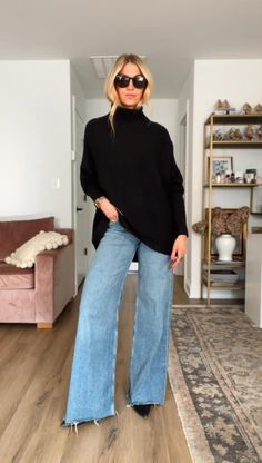 Side Pocket Jeans Outfit, Wide Leg Jeans Converse Outfit, Wide Leg High Waisted Jeans, Trendy Work Outfits For Women 2024, Casual Friday Outfits Jeans, Wide Leg Jeans Sweatshirt Outfit, Wide Leg Jeans Cardigan Outfit, Classy Wide Leg Jeans Outfit, Wide Left Jeans Outfit