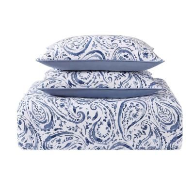 Indienne 3-Piece White Full/Queen Comforter Set Navy Comforter Sets, Paisley Comforter, Paisley Duvet, Cotton Comforter Set, Ruffle Bed Skirts, Reversible Duvet Covers, King Pillows, Cotton Comforters, Queen Comforter Sets