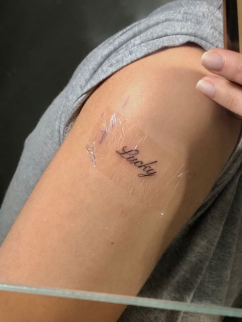 Lucky Tattoos For Women, Lucky Me Tattoo, How Lucky Are We Tattoo, Spirituality Tattoo, Lucky Tattoos, 2002 Tattoo, Skincare Vanity, Lucky Tattoo, Fineline Tattoo