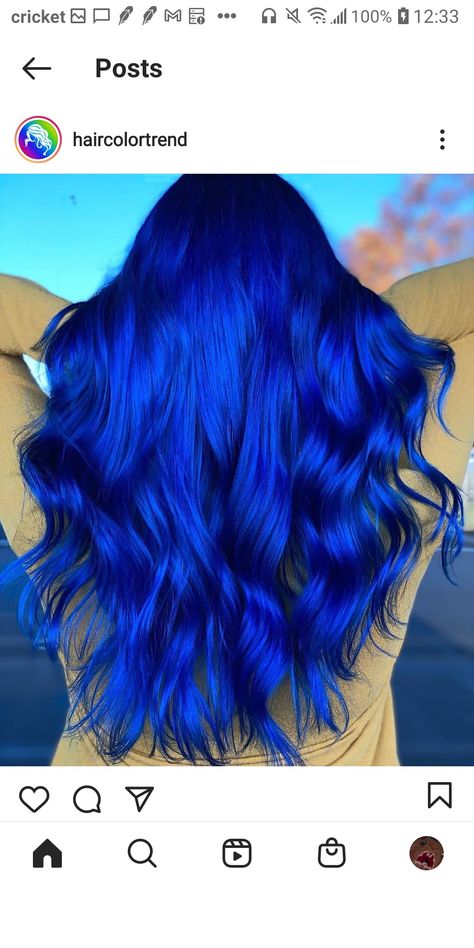 Electric Blue Hair, Bright Blue Hair, Dye Inspiration, Royal Blue Hair, Peach Hair Colors, Unicorn Hair Color, Hairstyles Diy, Blue Ombre Hair, World Hair