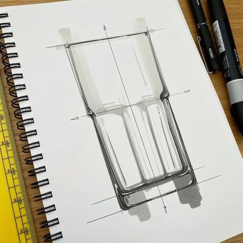 Industrial Drawings, Glass Rendering, Glass Sketch, Glasses Sketch, Doodle Pen, Product Drawing, Geometric Shapes Drawing, Industrial Design Portfolio, Copic Drawings